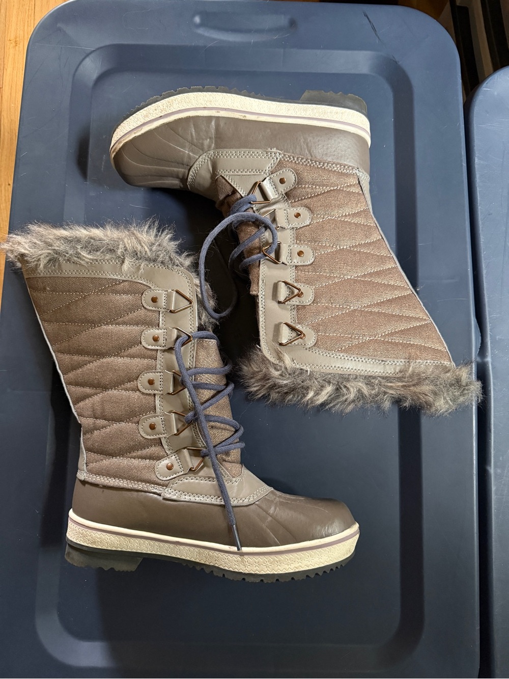 Quilted Faux-Fur Trim Winter Boots - Brown
